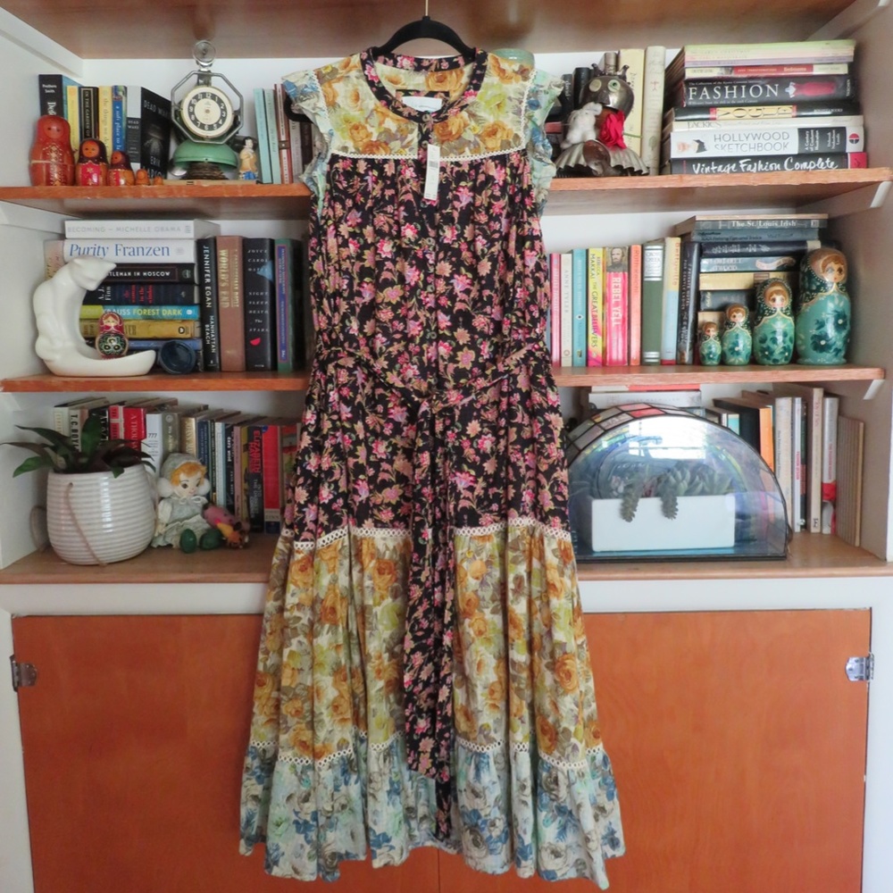 NWT $170 Anthropologie Vintage Floral Tiered Maxi Dress Cotton Ruffle 1X Plus